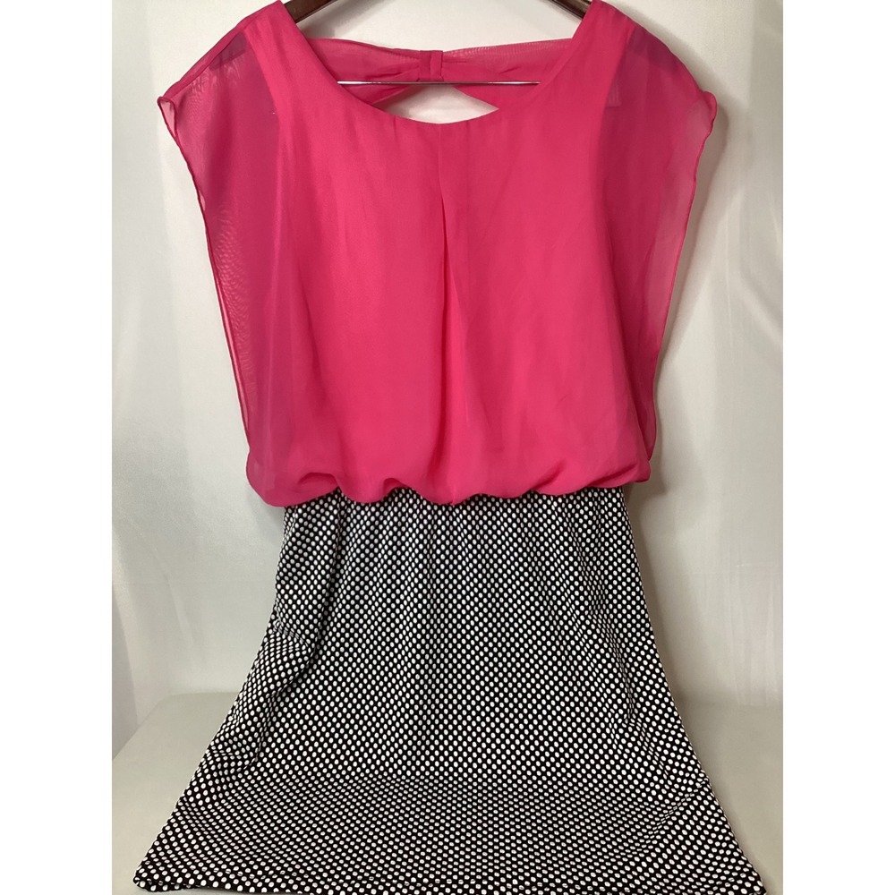 Accidentally‎ in Love Women's XL Pink Black Polka Dot Bow Back Dress
